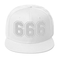 White 666 The Number of the Beast Evil Embroidered Flat Bill Cap embroidered snapback hat, product image 35