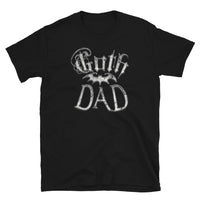 White Goth Dad Bat design on unisex T-shirt, front view