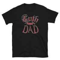 Red Goth Dad Bat design on unisex T-shirt, front view