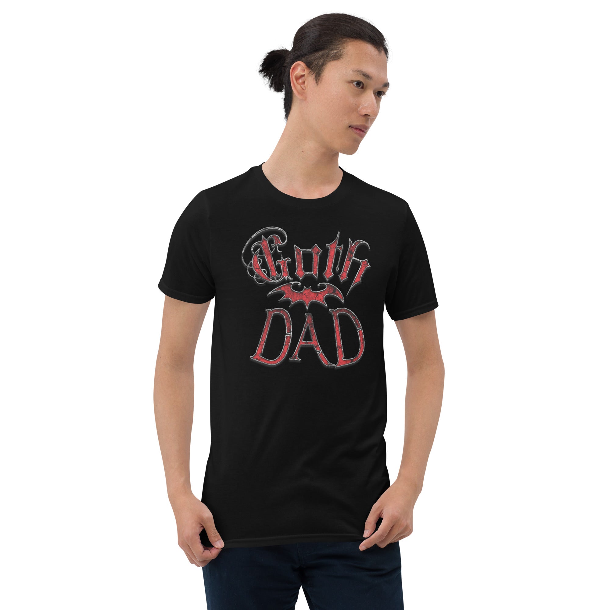 Red Goth Dad with Bat Father's Day Gift Men’s Short Sleeve Shirt