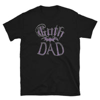Purple Goth Dad Bat design on unisex T-shirt, front view