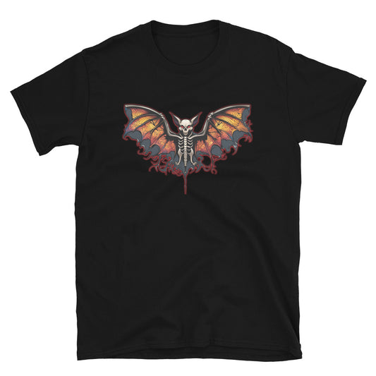 Vampire Bat Skeleton design on unisex T-shirt, front view