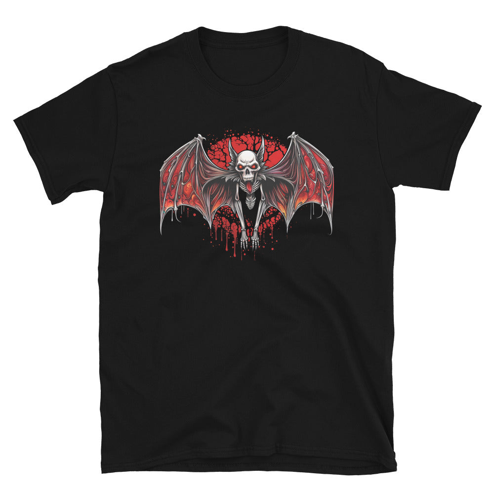 Blood Moon Vampire Bat design on unisex T-shirt, front view