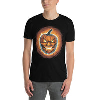 Fire Jack O' Lantern design on unisex T-shirt, front view