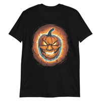 Fire Jack O' Lantern design on unisex T-shirt, front view