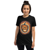 Fire Jack O' Lantern design on unisex T-shirt, front view