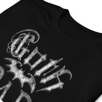 White Goth Dad Bat design on unisex T-shirt, detail view