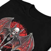 Blood Moon Vampire Bat design on unisex T-shirt, detail view