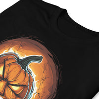 Fire Jack O' Lantern design on unisex T-shirt, detail view