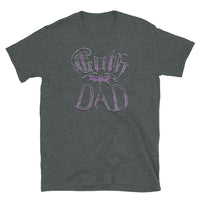 Purple Goth Dad Bat design on unisex T-shirt, front view