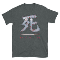 Death Kanji Bloody Sword design on unisex T-shirt, front view