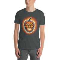 Fire Jack O' Lantern design on unisex T-shirt, front view