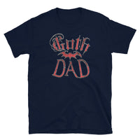 Red Goth Dad Bat design on unisex T-shirt, front view