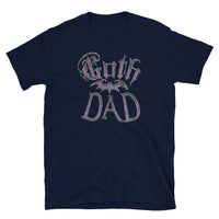 Purple Goth Dad Bat design on unisex T-shirt, front view