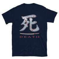 Death Kanji Bloody Sword design on unisex T-shirt, front view