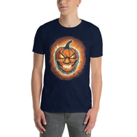 Fire Jack O' Lantern design on unisex T-shirt, front view