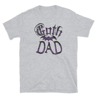 Purple Goth Dad Bat design on unisex T-shirt, front view