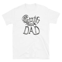 White Goth Dad Bat design on unisex T-shirt, front view