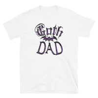Purple Goth Dad Bat design on unisex T-shirt, front view