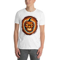 Fire Jack O' Lantern design on unisex T-shirt, front view