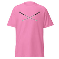 Dual Samurai Swords design on unisex T-shirt, front view
