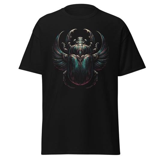 Ancient Scarab Beetle Egyptian Goth design on unisex T-shirt, front view