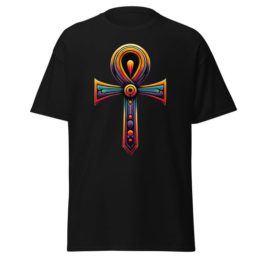 Key of Life Ankh Egyptian Hieroglyphic Symbol design on unisex T-shirt, front view
