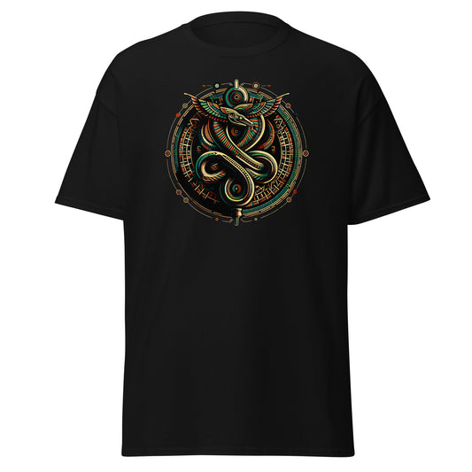 Egyptian Ouroboros Snake Occult Symbol design on unisex T-shirt, front view