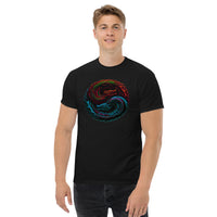 Yin Yang Chinese Dragon Fire and Ice design on unisex T-shirt, front view