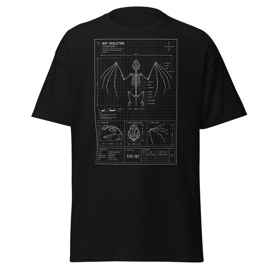 Bat Skeleton Blueprint design on unisex T-shirt, front view