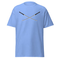 Dual Samurai Swords design on unisex T-shirt, front view