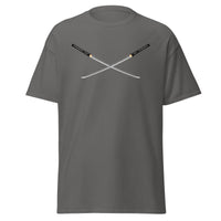 Dual Samurai Swords design on unisex T-shirt, front view