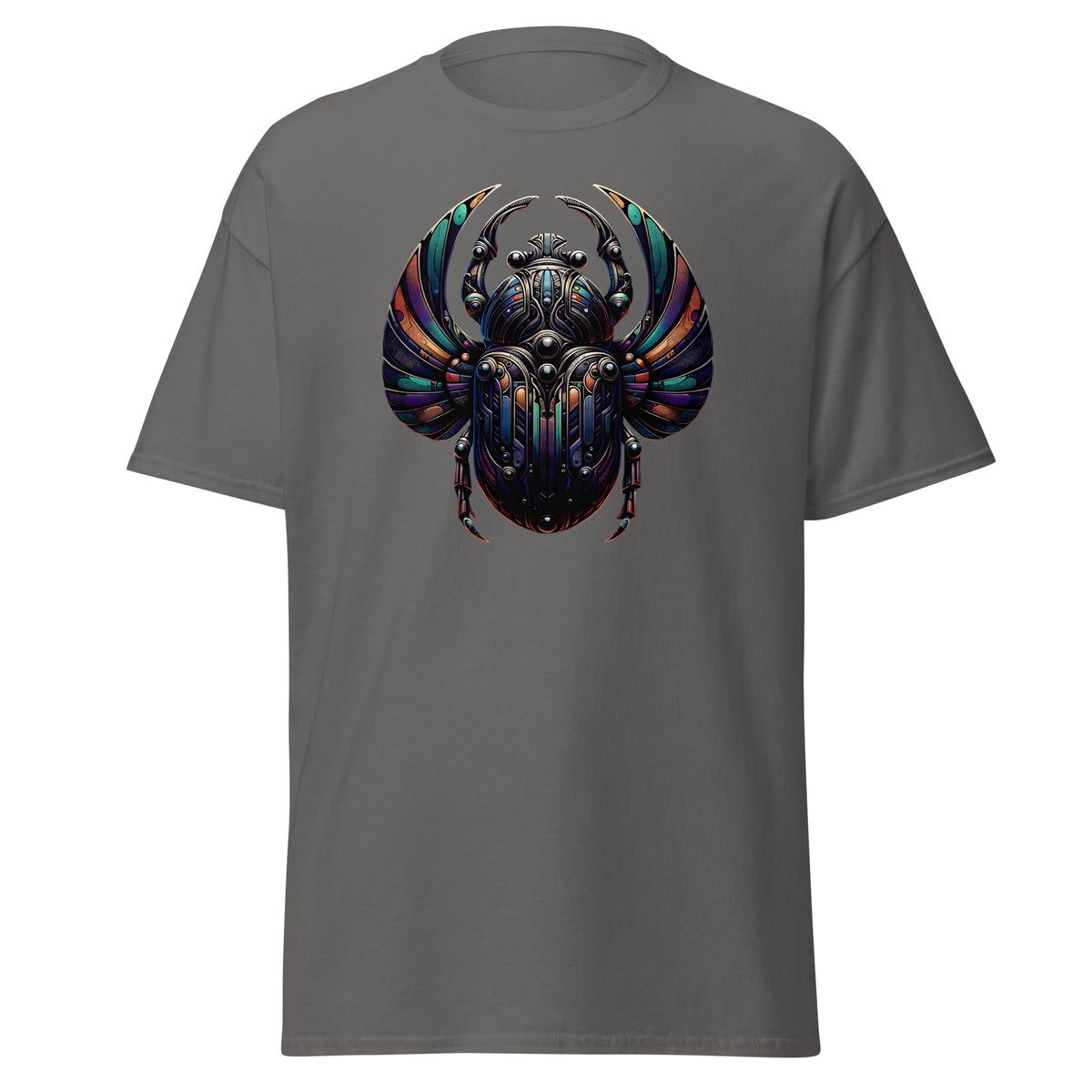 Mechanical Scarab Beetle Occult Symbol design on unisex T-shirt, front view