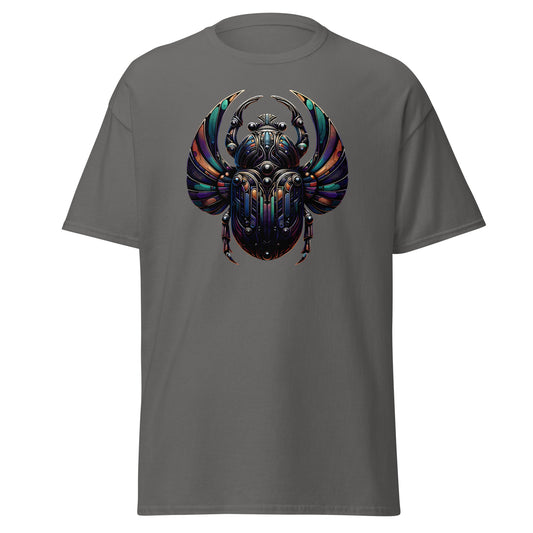 Mechanical Scarab Beetle Occult Symbol design on unisex T-shirt, front view