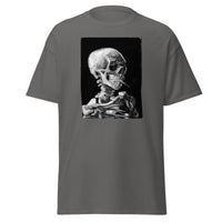 Skeleton Smoking design on unisex T-shirt, front view