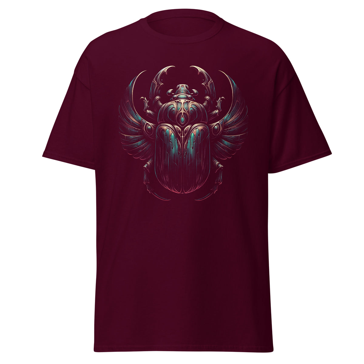Ancient Scarab Beetle Egyptian Goth design on unisex T-shirt, front view