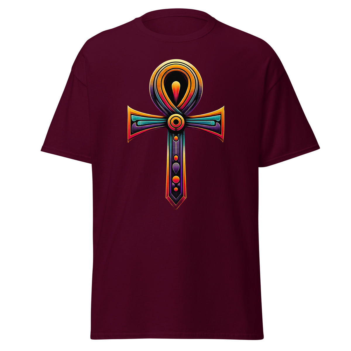 Key of Life Ankh Egyptian Hieroglyphic Symbol design on unisex T-shirt, front view