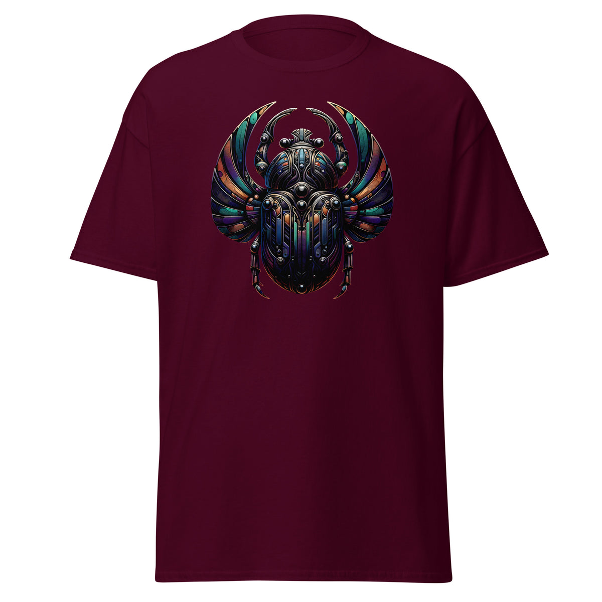 Mechanical Scarab Beetle Occult Symbol design on unisex T-shirt, front view