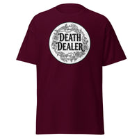 Death Dealer Roses Skeleton Hands design on unisex T-shirt, front view