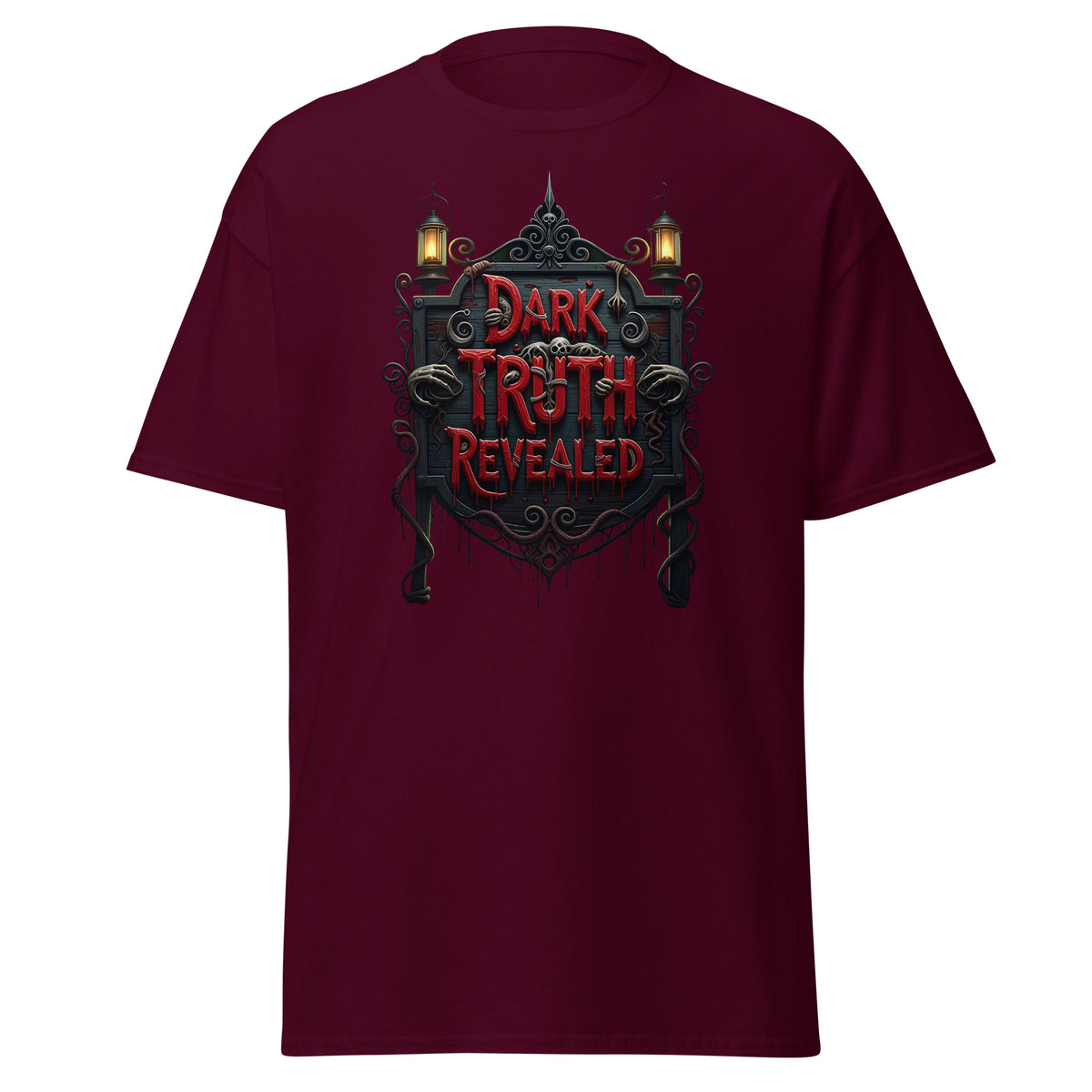 Dark Truth Revealed True Crime design on unisex T-shirt, front view