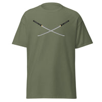 Dual Samurai Swords design on unisex T-shirt, front view
