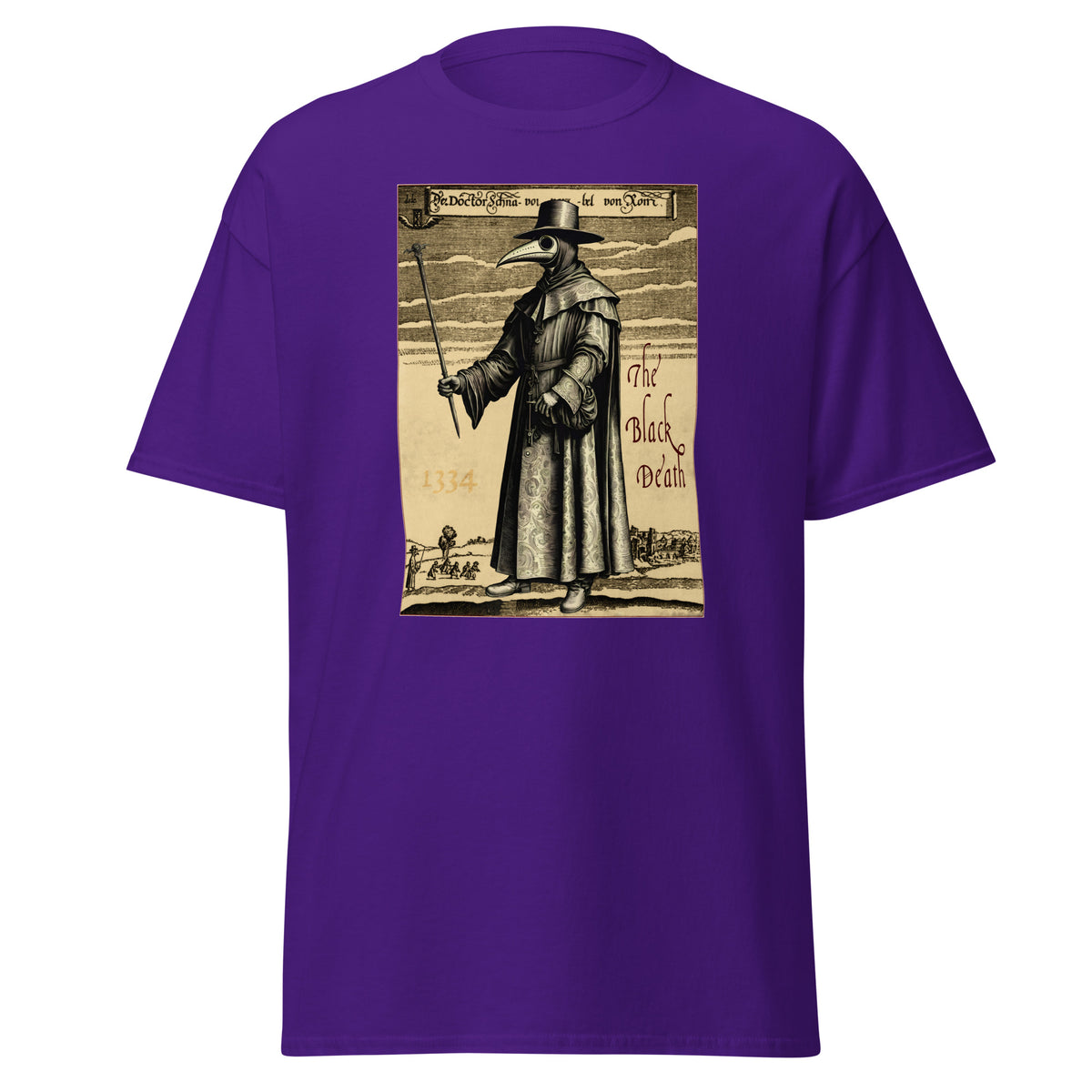 Plague Doctor 1334 design on unisex T-shirt, front view