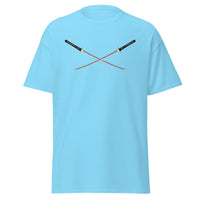 Dual Samurai Swords design on unisex T-shirt, front view