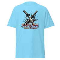Splash Katana Swords Samurai Warrior design on unisex T-shirt, front view
