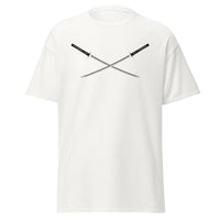 Dual Samurai Swords design on unisex T-shirt, front view