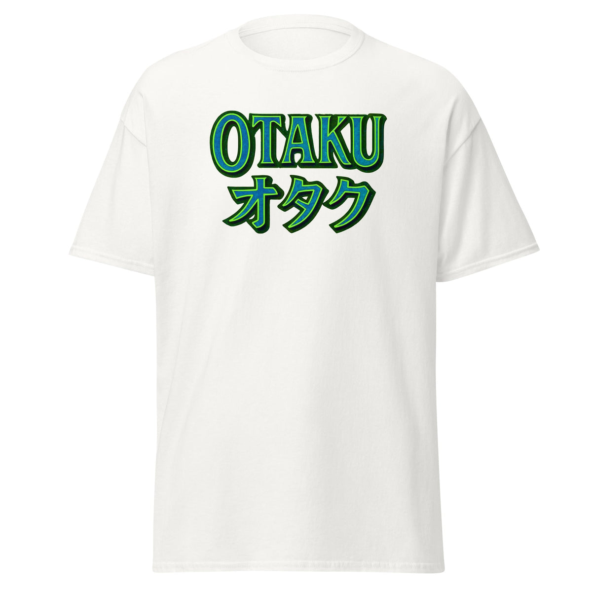 Otaku オタク design on unisex T-shirt, front view
