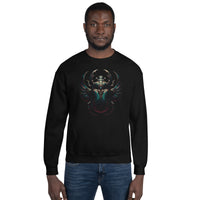 Ancient Egyptian Scarab Beetle design on unisex crewneck sweater, front view