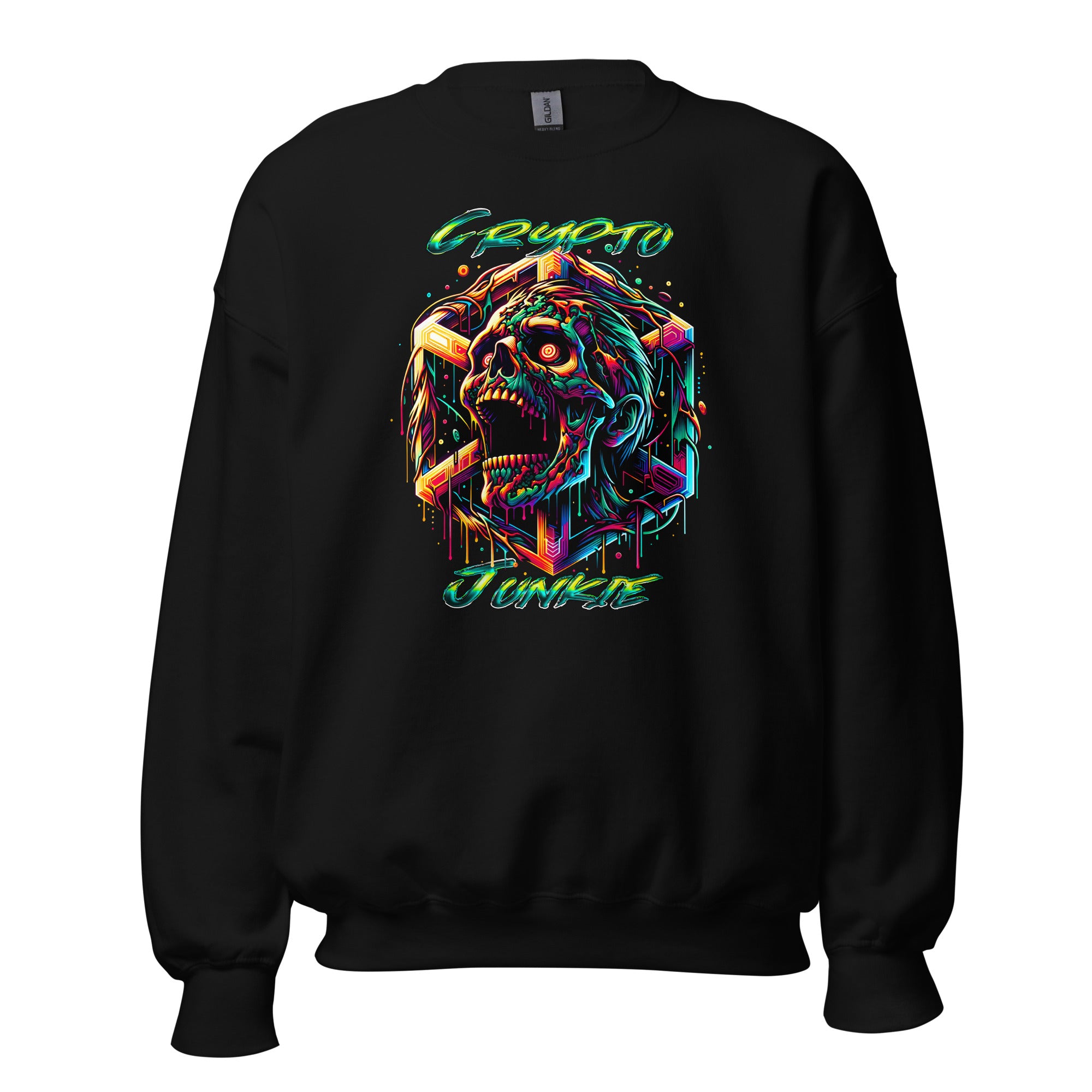 Screaming Zombie Skull Crypto Junkie Altcoins Sweatshirt Long Sleeve Pullover