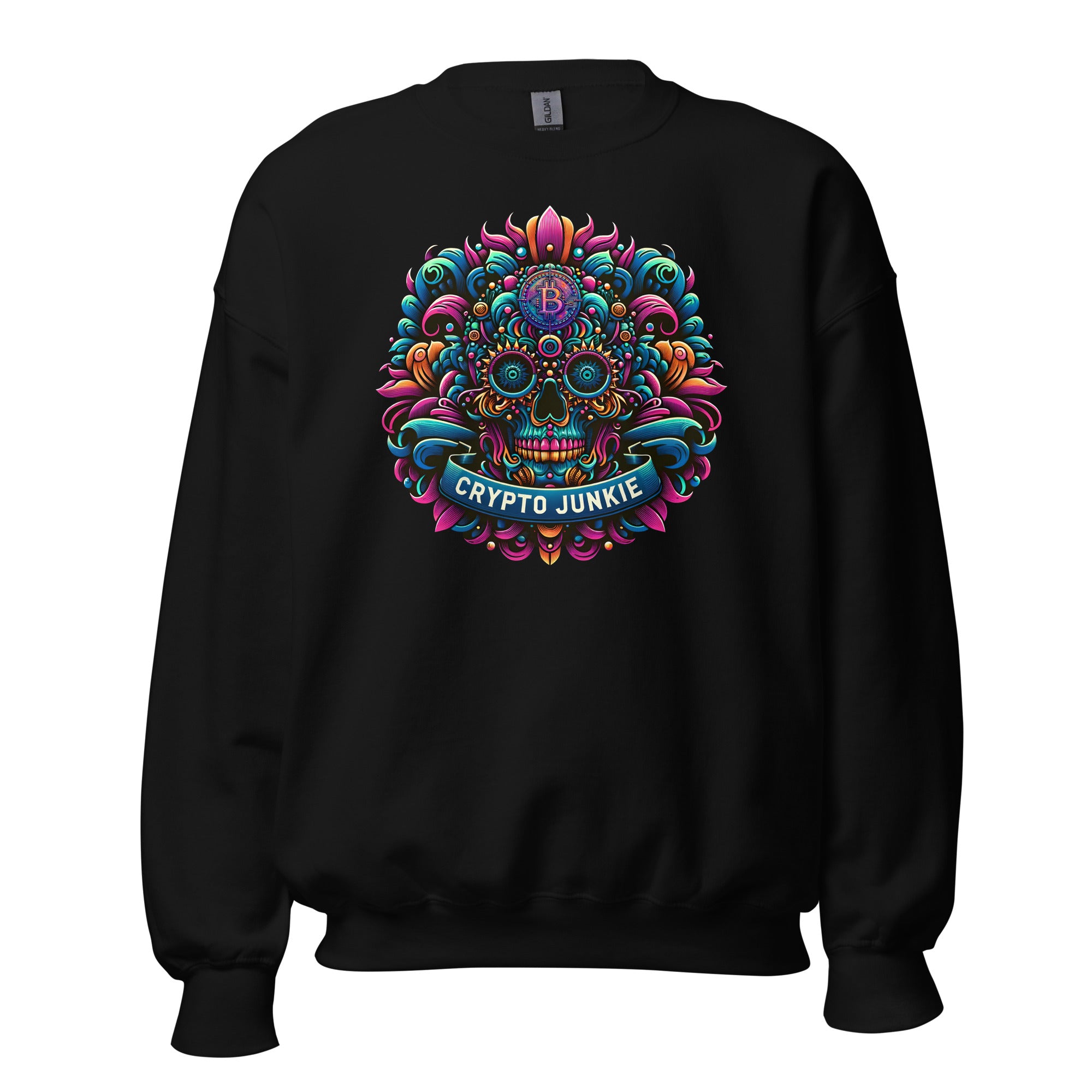 Crypto Junkie Mexican Sugar Skull Bitcoin Digital Asset Sweatshirt Long Sleeve Pullover
