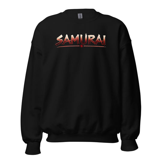 Samurai Wordmark design on unisex crewneck sweater, front view